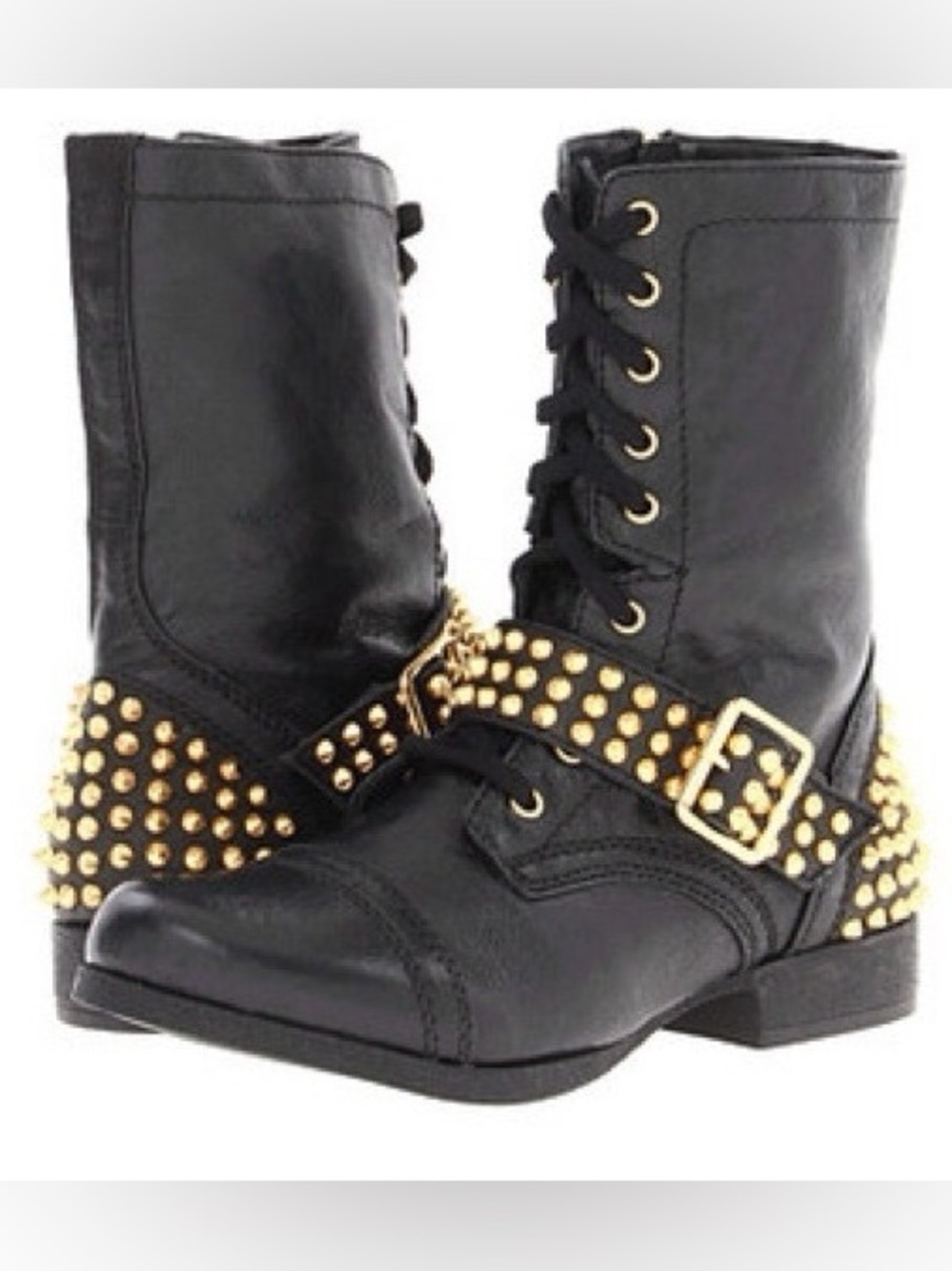 Steve Madden Black & Gold Spiked Combat Boots